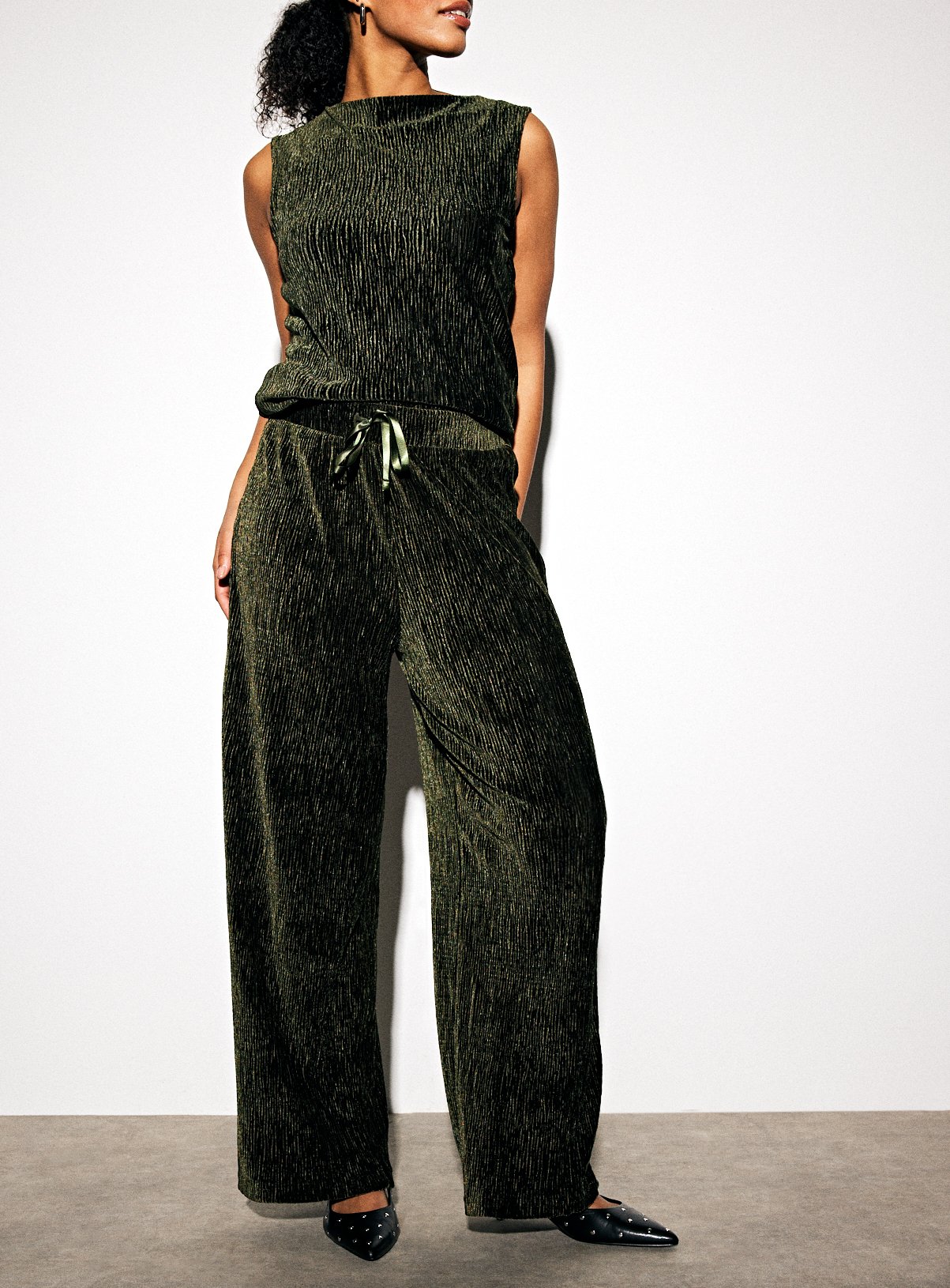 Dark Green Velvet Textured Flares 14 - Image 3 thumbnail